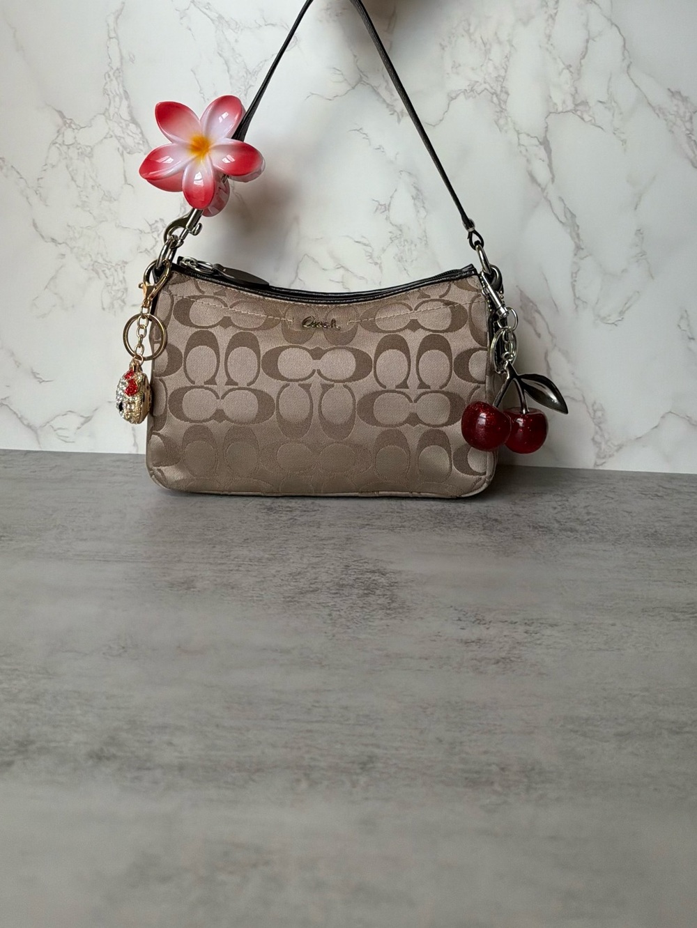 Coach Beige Signature Jacquard Shoulder Bag